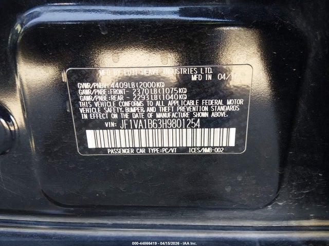 44866419 :رقم المزاد ، JF1VA1B63H9801254 vin ، 2017 Subaru Wrx مزاد بيع