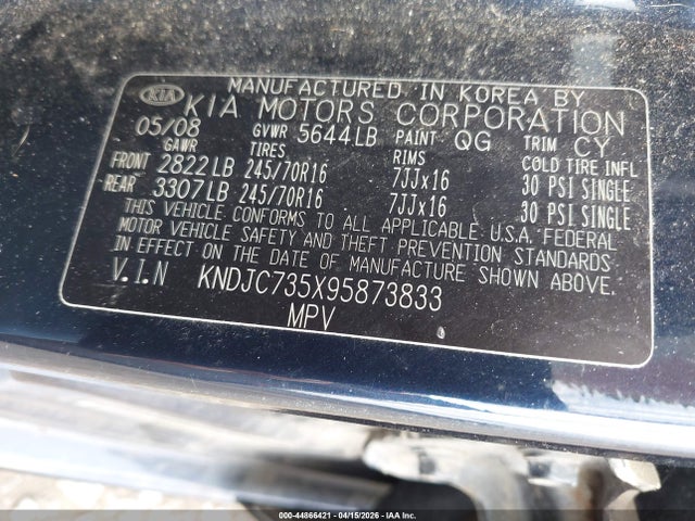 Продаж на аукціоні авто 2009 Kia Sorento Lx, vin: KNDJC735X95873833, номер лоту: 44866421
