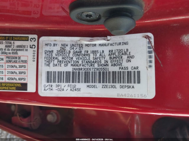 Продаж на аукціоні авто 2007 Toyota Corolla S, vin: 1NXBR30E67Z905501, номер лоту: 44866422