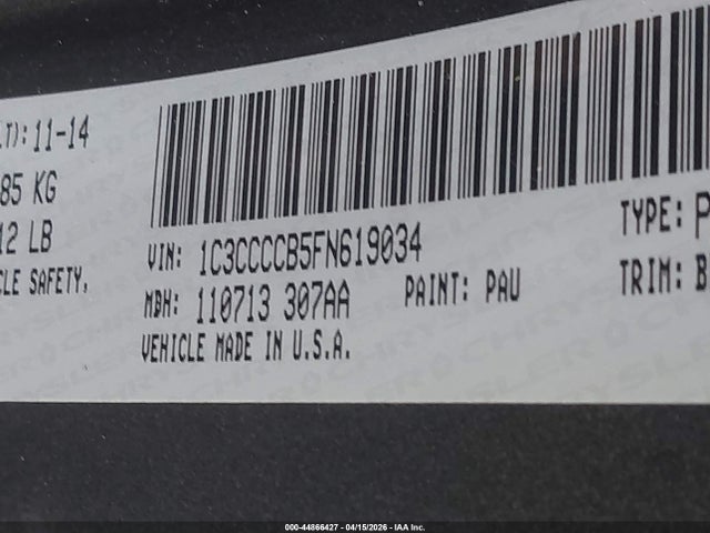 44866427 :رقم المزاد ، 1C3CCCCB5FN619034 vin ، 2015 Chrysler 200 C مزاد بيع