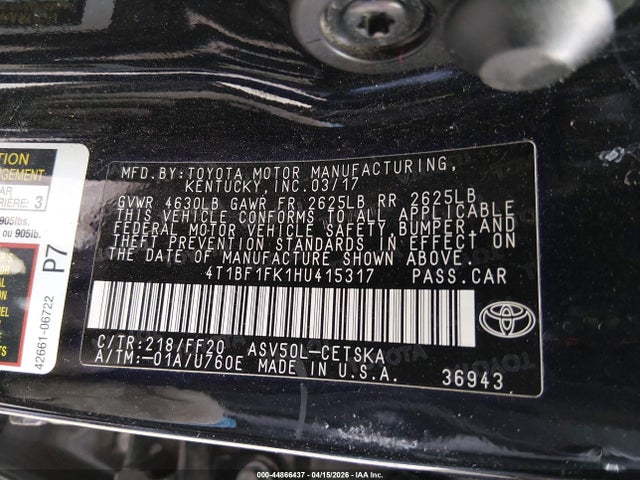 Toyota CAMRY SE 2017 4T1BF1FK1HU415317 Image 9
