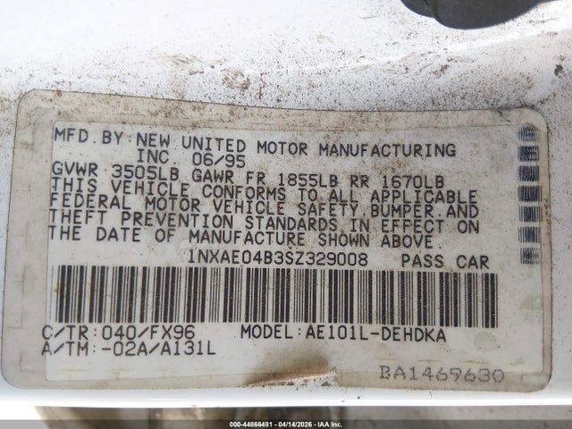 Продажа на аукционе авто 1995 Toyota Corolla, vin: 1NXAE04B3SZ329008, номер лота: 44866481