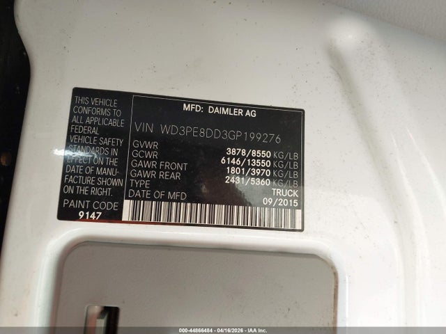 Продаж на аукціоні авто 2016 Mercedes-benz Sprinter 2500 High  Roof, vin: WD3PE8DD3GP199276, номер лоту: 44866484