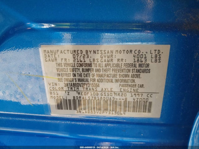 Продаж на аукціоні авто 2023 Nissan Sentra Sr Xtronic Cvt, vin: 3N1AB8DV2PY315064, номер лоту: 44866519