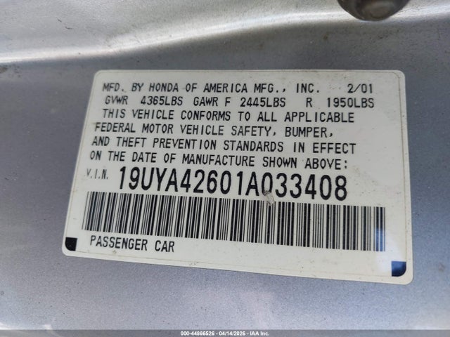 Продаж на аукціоні авто 2001 Acura Cl 3.2 Type S, vin: 19UYA42601A033408, номер лоту: 44866526