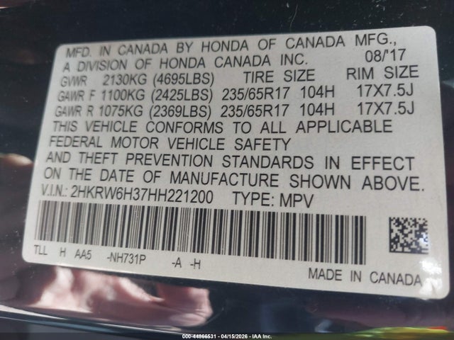 2HKRW6H37HH221200 Honda CR-V LX