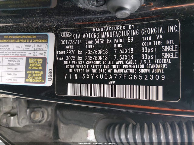 2015 KIA SORENTO 5XYKUDA77FG652309 Photo 8