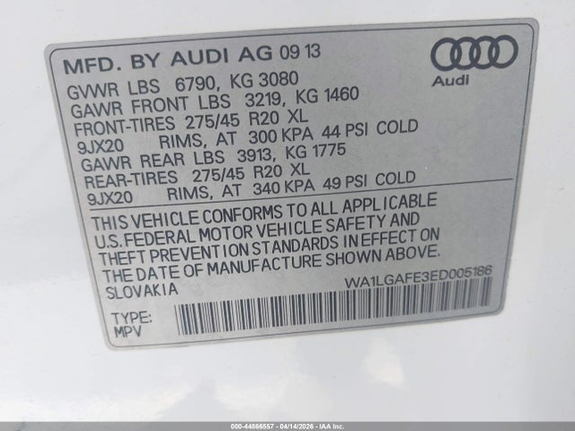 Aukcja sprzedaży 2014 Audi Q7 3.0t Premium, vin: WA1LGAFE3ED005186, numer aukcji: 44866557