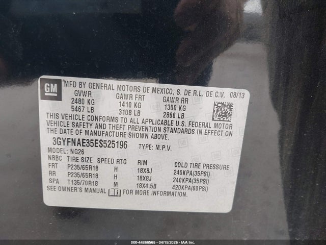 Продажа на аукционе авто 2014 Cadillac Srx Standard, vin: 3GYFNAE35ES525196, номер лота: 44866565