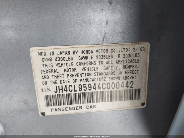 Продаж на аукціоні авто 2004 Acura Tsx, vin: JH4CL95944C000442, номер лоту: 44866566