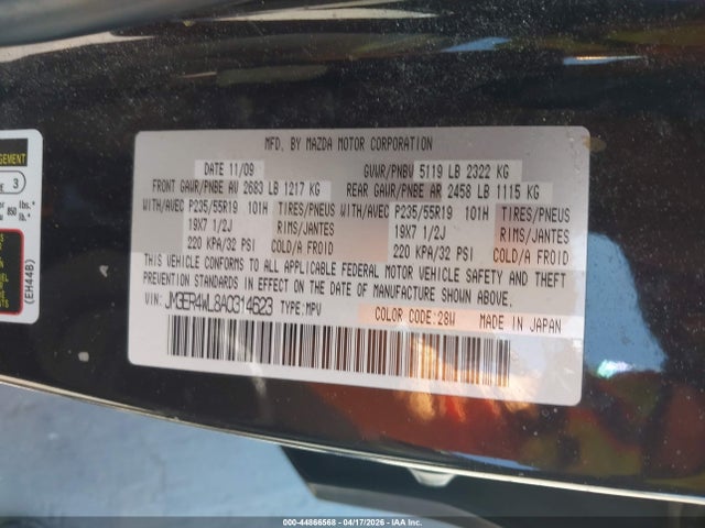 44866568 :رقم المزاد ، JM3ER4WL8A0314623 vin ، 2010 Mazda Cx-7 S Grand Touring مزاد بيع