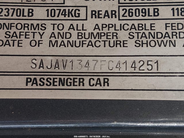 44866573 :رقم المزاد ، SAJAV1347FC414251 vin ، 1985 Jaguar Xj6 مزاد بيع