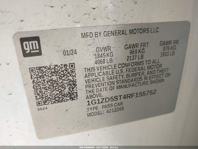 Продаж на аукціоні авто 2024 Chevrolet Malibu Fwd 1lt, vin: 1G1ZD5ST4RF155752, номер лоту: 44866586