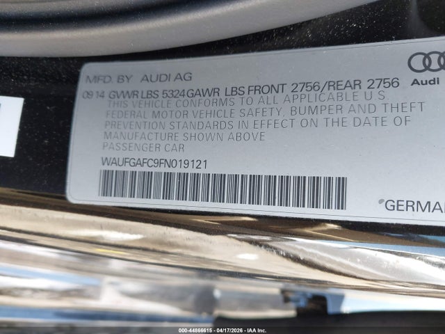 2015 Audi A6 3.0t Premium Plus მანქანა იყიდება აუქციონზე, vin: WAUFGAFC9FN019121, აუქციონის ნომერი: 44866615