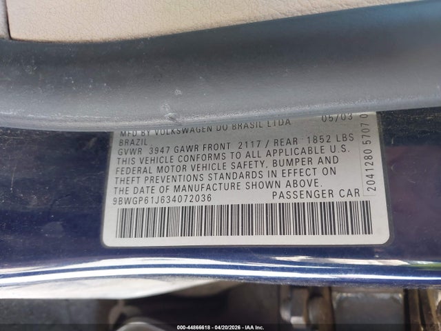 Продаж на аукціоні авто 2003 Volkswagen Golf Gls Tdi, vin: 9BWGP61J634072036, номер лоту: 44866618