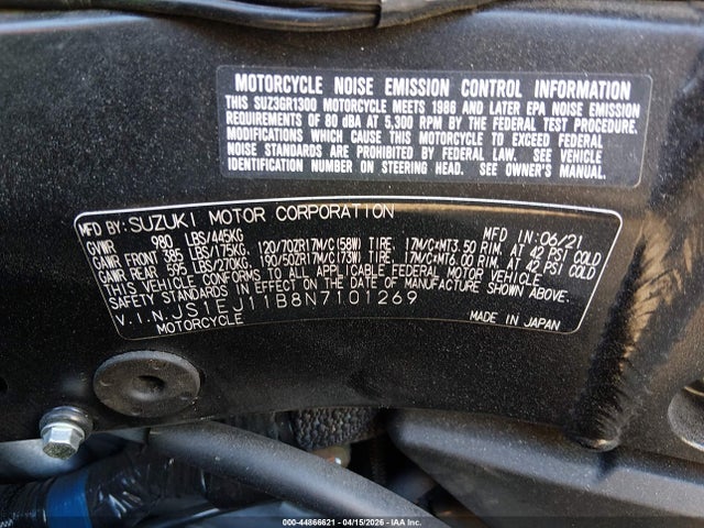 2022 Suzuki Gsx1300 Rr მანქანა იყიდება აუქციონზე, vin: JS1EJ11B8N7101269, აუქციონის ნომერი: 44866621