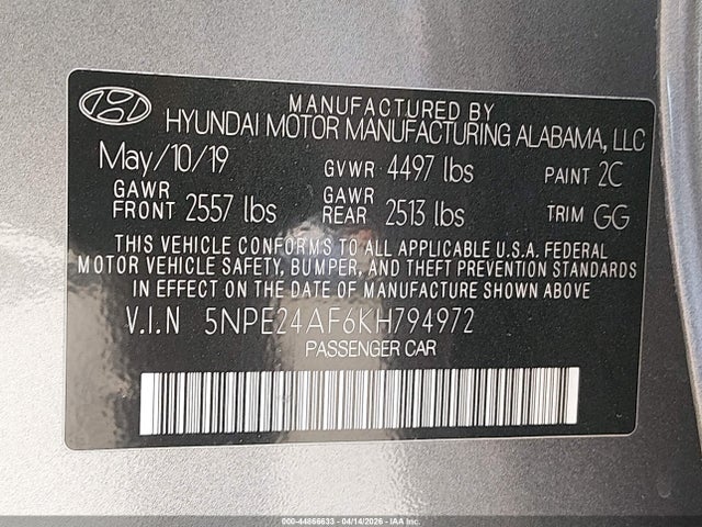 Hyundai SONATA SE 2019 5NPE24AF6KH794972 Image 9