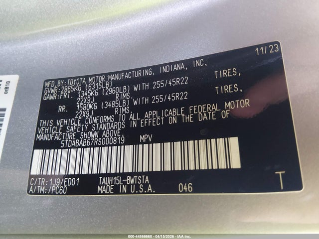 Aukcja sprzedaży 2024 Lexus Tx 500h F Sport Premium, vin: 5TDABAB67RS000819, numer aukcji: 44866660