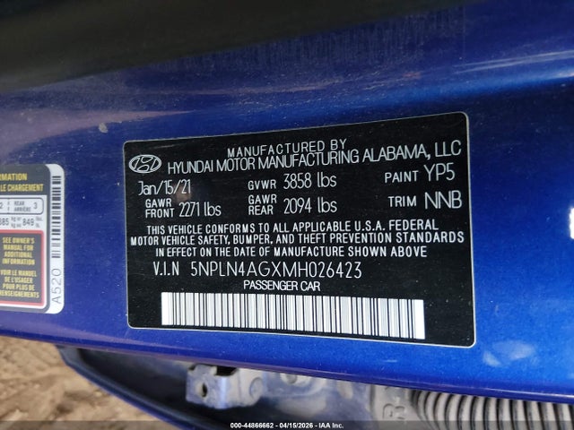 Продаж на аукціоні авто 2021 Hyundai Elantra Sel, vin: 5NPLN4AGXMH026423, номер лоту: 44866662