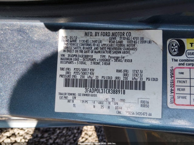 Aukcja sprzedaży 2012 Ford Fusion Hybrid, vin: 3FADP0L31CR388918, numer aukcji: 44866673