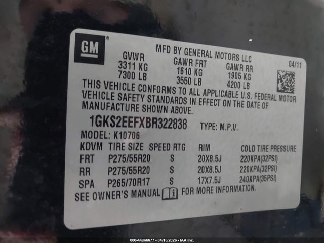Aukcja sprzedaży 2011 Gmc Yukon Denali, vin: 1GKS2EEFXBR322838, numer aukcji: 44866677