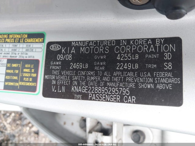 Продаж на аукціоні авто 2009 Kia Optima Lx, vin: KNAGE228895295795, номер лоту: 44866692