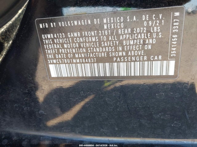 3VWC57BU1MM084837 Volkswagen Jetta 1.4t R-line/1.4t S/1.4t Se