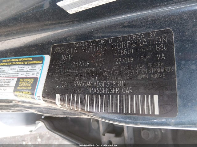 44866706 :رقم المزاد ، KNAGM4AD5F5081811 vin ، 2015 Kia Optima Hybrid مزاد بيع