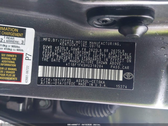 Продаж на аукціоні авто 2017 Toyota Camry Se, vin: 4T1BF1FK9HU318284, номер лоту: 44866717