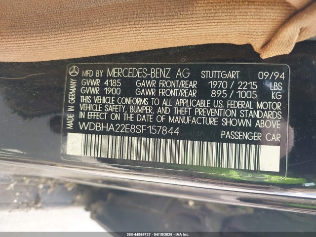 44866727 :رقم المزاد ، WDBHA22E8SF157844 vin ، 1995 Mercedes-benz C 220 مزاد بيع