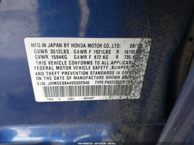 Aukcja sprzedaży 2009 Honda Fit Sport, vin: JHMGE88449S002940, numer aukcji: 44866728