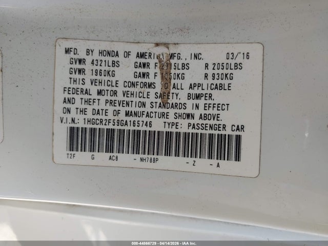 Aukcja sprzedaży 2016 Honda Accord Sport, vin: 1HGCR2F59GA165746, numer aukcji: 44866729