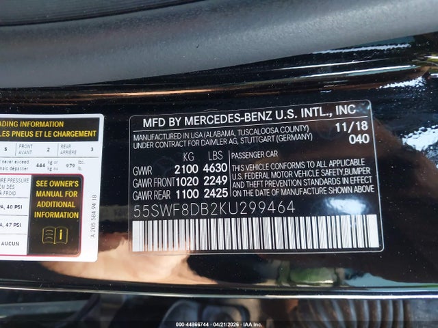 Aukcja sprzedaży 2019 Mercedes-benz C 300, vin: 55SWF8DB2KU299464, numer aukcji: 44866744