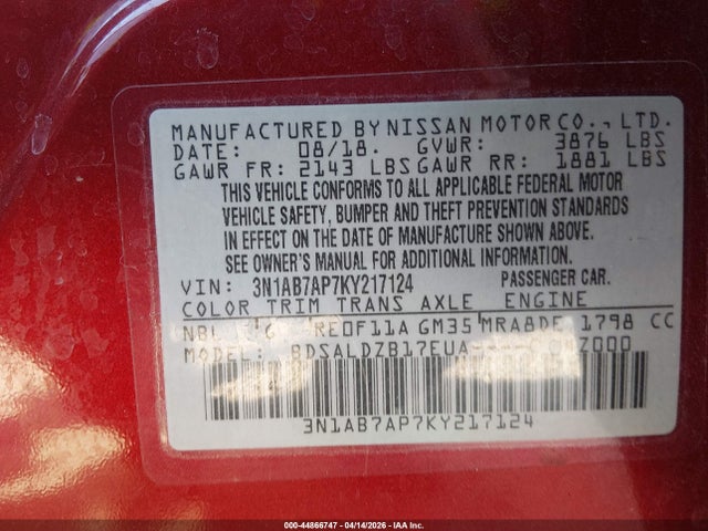 Nissan SENTRA SV 2019 3N1AB7AP7KY217124 Image 9