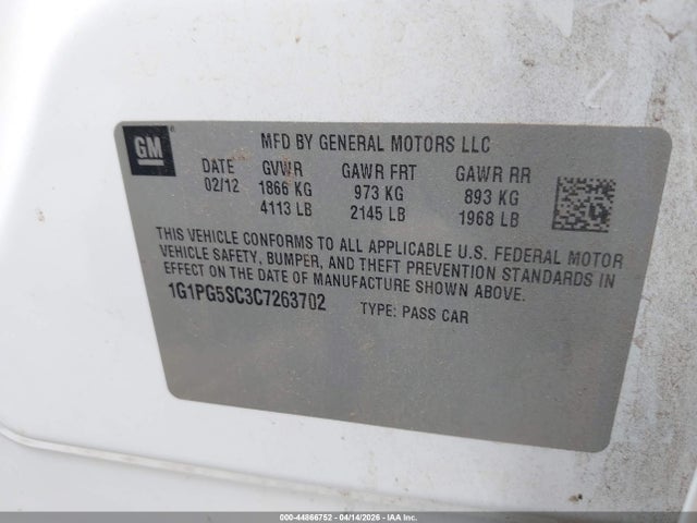 2012 CHEVROLET CRUZE 1G1PG5SC3C7263702 Photo 8