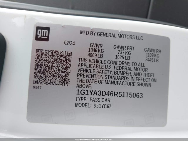 1G1YA3D46R5115063 Chevrolet Corvette Stingray Rwd 1lt