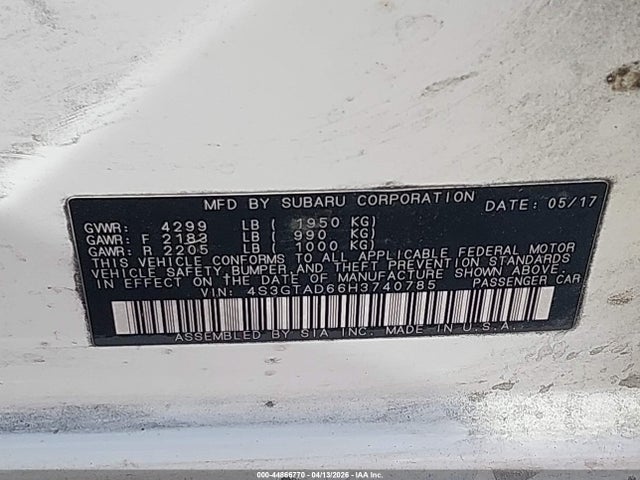 4S3GTAD66H3740785 Subaru Impreza 2.0i Premium