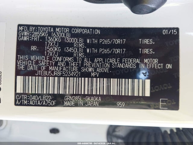 JTEBU5JR8F5234921 Toyota 4runner Sr5 Premium