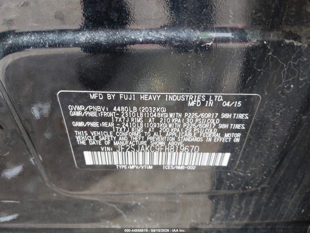 2015 Subaru Forester 2.5i Limited მანქანა იყიდება აუქციონზე, vin: JF2SJAKC9FH819670, აუქციონის ნომერი: 44866819