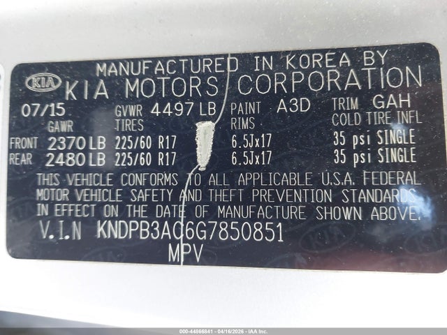 Продаж на аукціоні авто 2016 Kia Sportage Lx, vin: KNDPB3AC6G7850851, номер лоту: 44866841