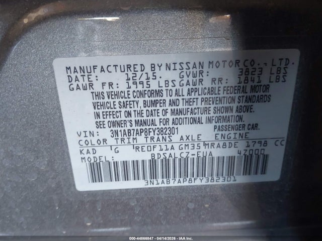 3N1AB7AP8FY382301 Nissan SENTRA S