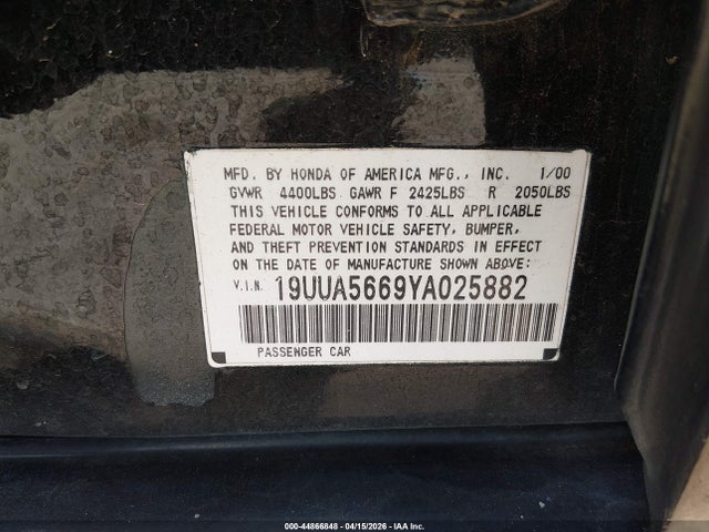 2000 Acura Tl 3.2 მანქანა იყიდება აუქციონზე, vin: 19UUA5669YA025882, აუქციონის ნომერი: 44866848