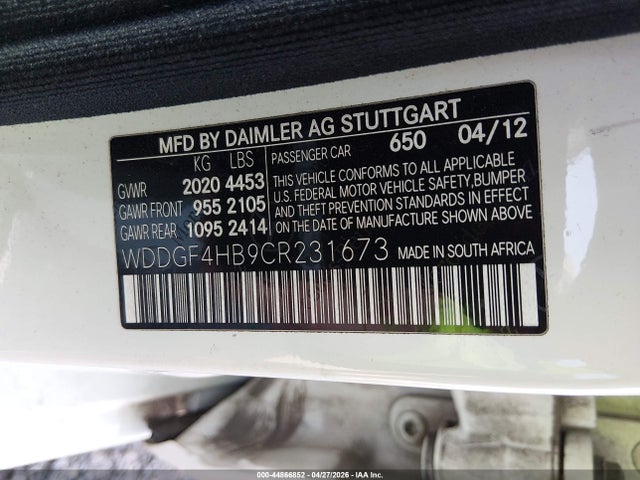 2012 Mercedes-benz C 250 Sport მანქანა იყიდება აუქციონზე, vin: WDDGF4HB9CR231673, აუქციონის ნომერი: 44866852