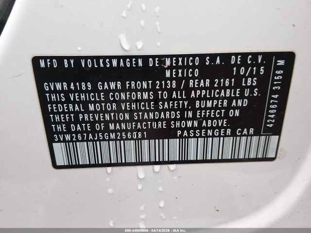 Aukcja sprzedaży 2016 Volkswagen Jetta 1.4t S, vin: 3VW267AJ5GM256081, numer aukcji: 44866866