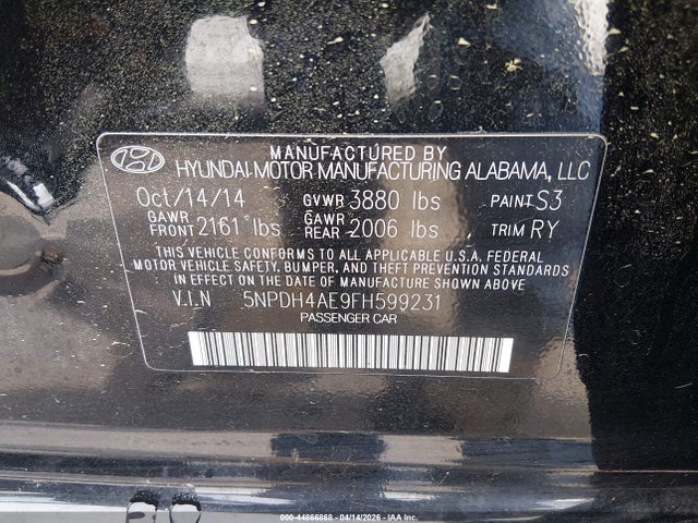 Продаж на аукціоні авто 2015 Hyundai Elantra Se, vin: 5NPDH4AE9FH599231, номер лоту: 44866868