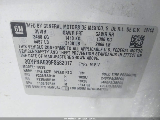 Продажа на аукционе авто 2015 Cadillac Srx Standard, vin: 3GYFNAE39FS582017, номер лота: 44866871