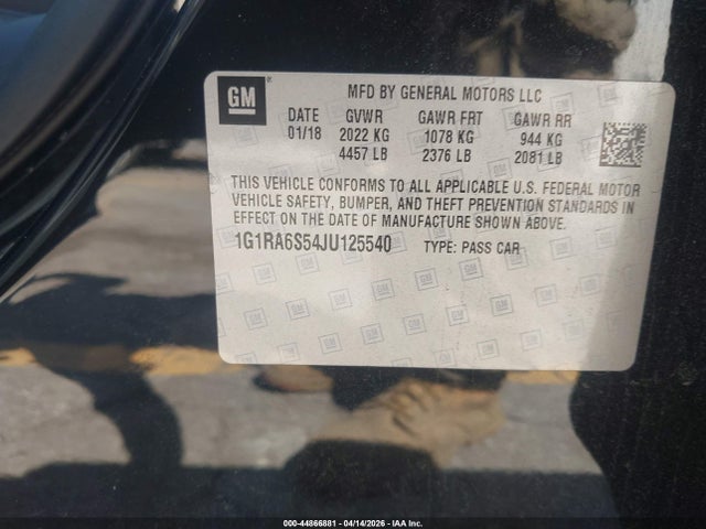 Auction sale of the 2018 Chevrolet Volt Lt, vin: 1G1RA6S54JU125540, lot number: 44866881