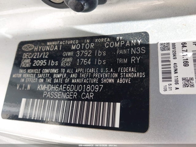 Продаж на аукціоні авто 2013 Hyundai Elantra Se, vin: KMHDH6AE6DU018097, номер лоту: 44866925