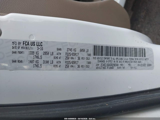 44866928 :رقم المزاد ، 2C4RC1BG4GR290340 vin ، 2016 Chrysler Town & Country Touring مزاد بيع