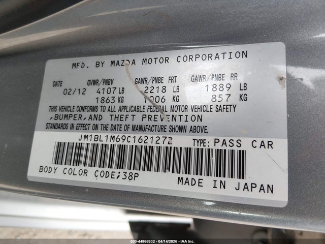 Aukcja sprzedaży 2012 Mazda Mazda3 S Grand Touring, vin: JM1BL1M69C1621272, numer aukcji: 44866932